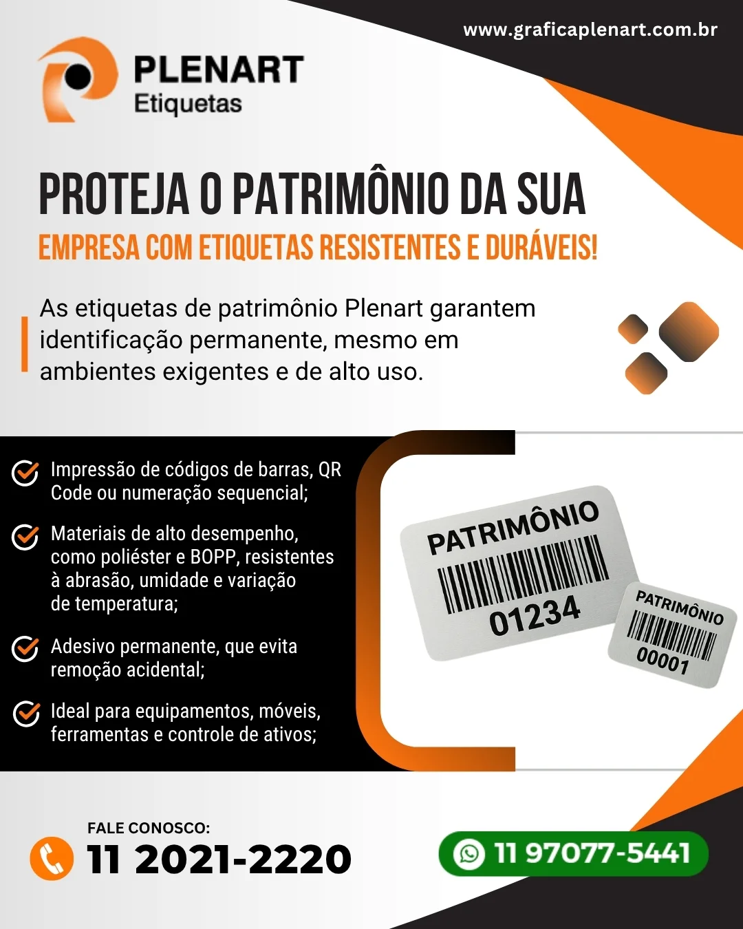 Etiquetas de patrimônio resistentes e duráveis